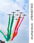 Italian aerobatic display team (frecce tricolori) flying during an exhibition
