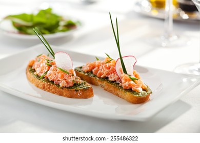 Italian Appetizer Bruschetta with Salmon