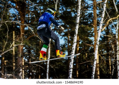 Italian Athlete Snowboarder Jump Boardercross Competition 