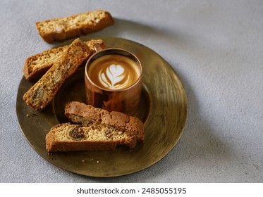 Italian biscotti cantucci cookies with latte coffee - Powered by Shutterstock