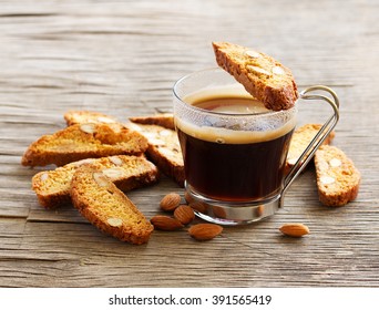 Italian Biscotti Cookies With A Cup Of Coffee