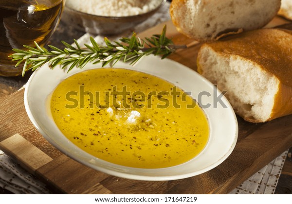 Italian Bread With Olive Oil For Dipping With Pepper And Cheese