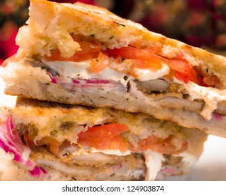 Italian Chicken And Mozzarella Cheese Panini Sandwich