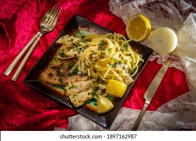 Italian chicken piccata linguine with artichoke hearts and capers