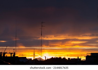 Italian City Summer Sunset, No People Are Visible.