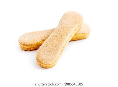 Italian cookie savoiardi. Sweet biscuits. Sponge cookies tiramisu isolated on white background.