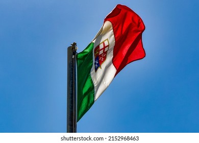 Italian Flag With The Coat Of Arms Of The Maritime Republics