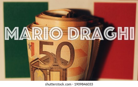 Italian Flag With Euro Banknotes And The Sign 