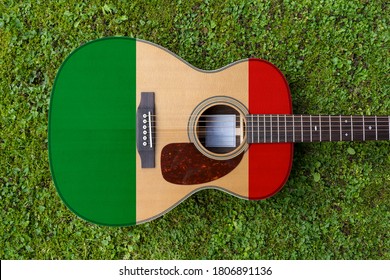 Italian Flag Motif Painted On Wooden Steel String Acoustic Guitar