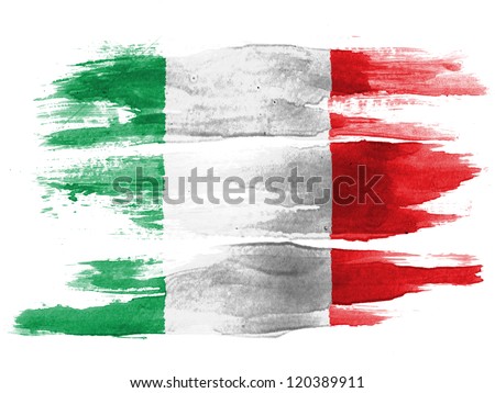 The Italian flag painted on white paper with watercolor