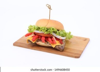 Italian Food Cheetos Chicken Burger On White Background