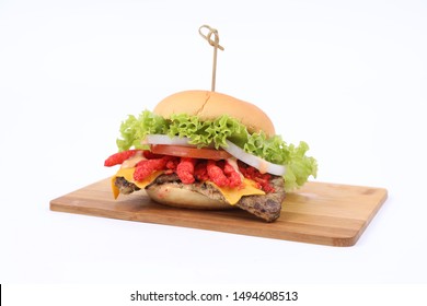 Italian Food Cheetos Chicken Burger On White Background