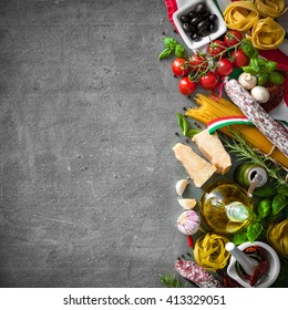 Italian Food Ingredients On Slate Background