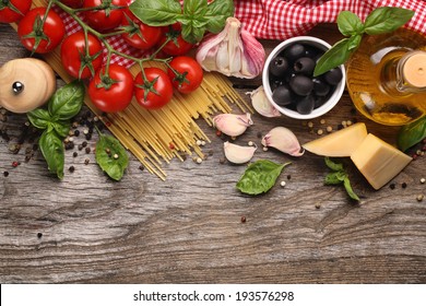 Italian Food Ingredients On Wooden Background