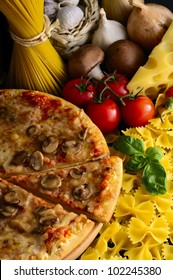 Italian Food, Pizza, Pasta And Ingredients