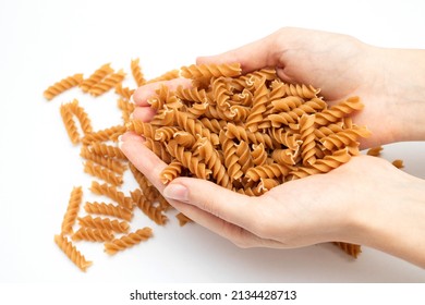 Italian Fusilli Pasta In Hand.