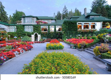 The italian garden inside the historic butchart gardens (built in 1904), vancouver island, british columbia, canada