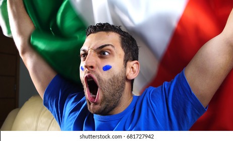 Italian Guy Celebrating With Italy Flag