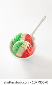 Italian icecream in the traditional red, white and green colours of the Italian national flag