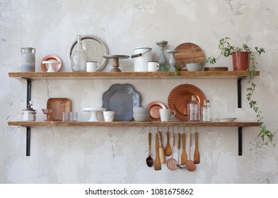 italian kitchen with grey wall - Shutterstock ID 1081675862