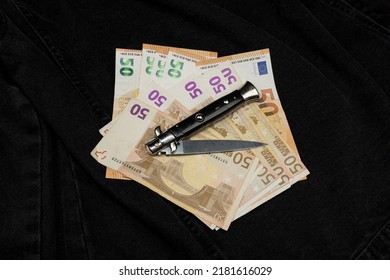 Italian Knife And A Few Euro Banknotes