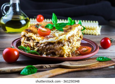 Italian Lasagna, Pasta Dish With Minced Meat And Parmesan Cheese
