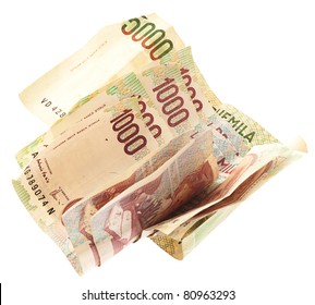 Italian Lira Note On White Background