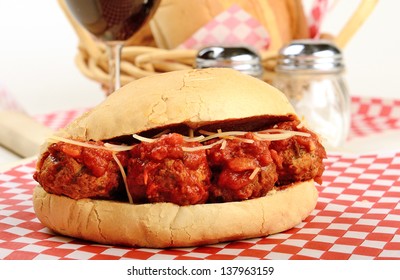 Italian Meatball Sandwich On A Crusty Bread Roll