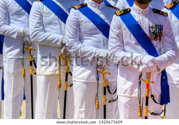 Italian Navy officers during the Italian Navy Day
2019 in Taranto, Puglia, Italy
