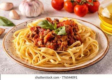 Italian pasta bolognese.  Selective focus.