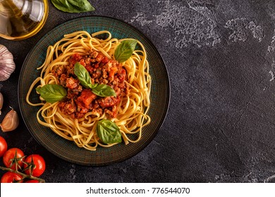 Italian pasta bolognese. Top view. - Shutterstock ID 776544070