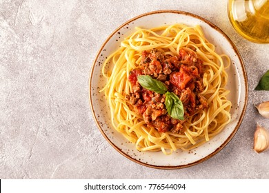 Italian pasta bolognese. Top view.