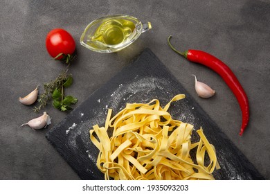 Italian Pasta Cooking Process. Fresh Food Concept. Home Made Noodles