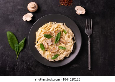 Italian Pasta With Creamy Sauce And Mushrooms