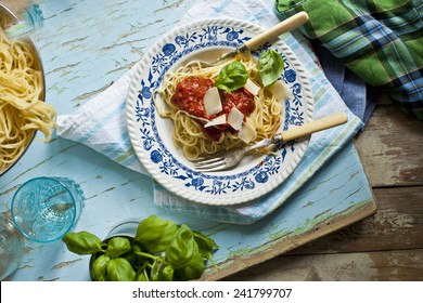 Italian pasta dish with tomato sauce