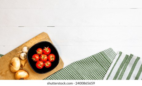 Italian pasta ingredients. Cherry tomato and spices for cooking - Powered by Shutterstock