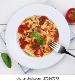 Italian Pasta Ravioli With Tomato Sauce Noodles Meal On A Plate From Above