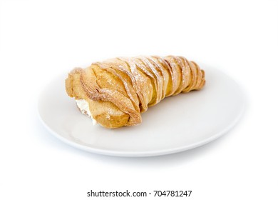 Italian Pastry. Sweet Lobster Tail. Sfogliatella Riccia On The Plate. Isolated On White Background