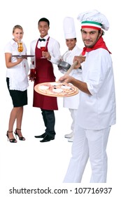 Italian Pizza Chef And Restaurant Staff