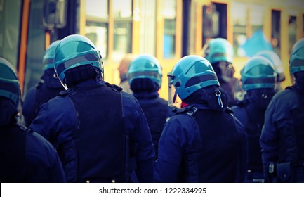 Italian Police In Riot Gear During A Big Demonstration