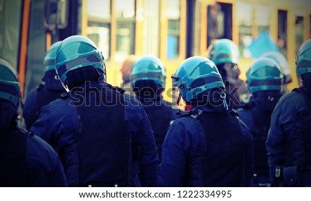 Italian police in riot gear during a big demonstration