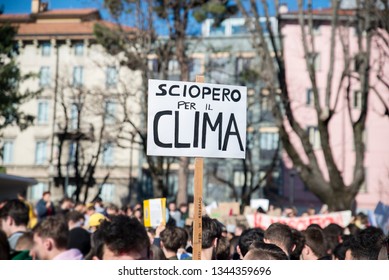 Italian poster saying "strike for the climate".Manifestation for protecting the earth in Italy, fridays for future