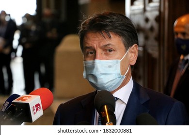 Italian Prime Minister Giuseppe Conte During A Press Interview. Taranto, Puglia, Italy - 12/10/2020