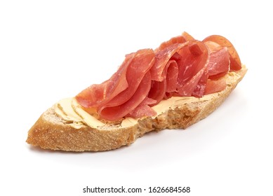 Italian Prosciutto Crudo Sandwich, Isolated On White Background.