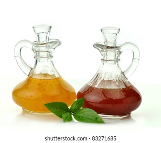 Italian And Raspberry Vinaigrette Salad Dressings In Glass Bottles