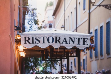 Italian Restaurant, Sign On The Street In Rome, Italy