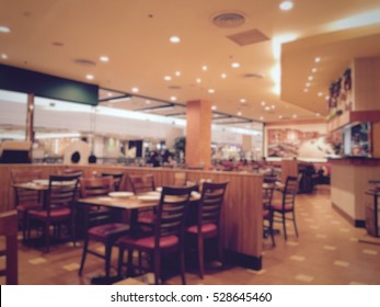 Italian Restaurant Table Interior. Pizza Shop Vintage Filter Blur Image Use For Background. 