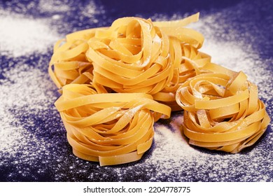 Italian Rolled Fresh Fettuccine Pasta With Flour