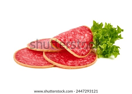 Italian salami with cheese, isolated on white background.