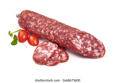 Italian Sausage. Tasty Dried Sausage, Isolated On White Background.